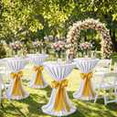 4 Set 108 Inch Cocktail Table Covers with Satin Sash Round Satin Table Overlay Cocktail Tables Skirt for Wedding Party Banquet Decor, Fits 60cm Round Tables(White, Gold)