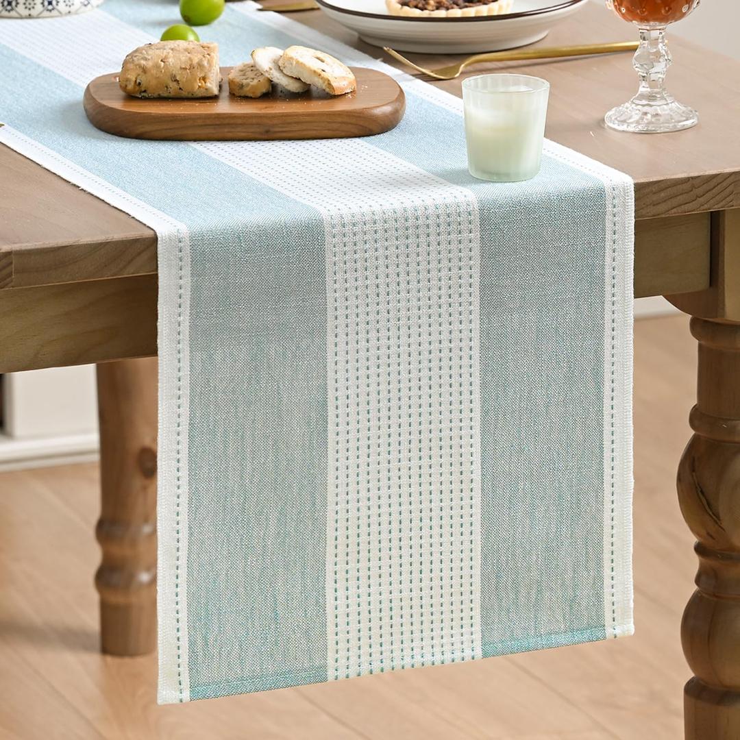 Artoid Mode Ice Blue Farmhouse Rustic Table Runner, Seasonal Macrame Fabric Kitchen Dining Holiday Wedding Table Decor for Home Party 13x108 Inch