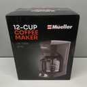 MUELLER HOME 12-Cup Drip Coffee Maker Perfect for Home or Office, Borosilicate Carafe, Auto-Off, Reusable Filter, Anti-Drip, Keep-Warm Function, Clear Water Level Window, Gray