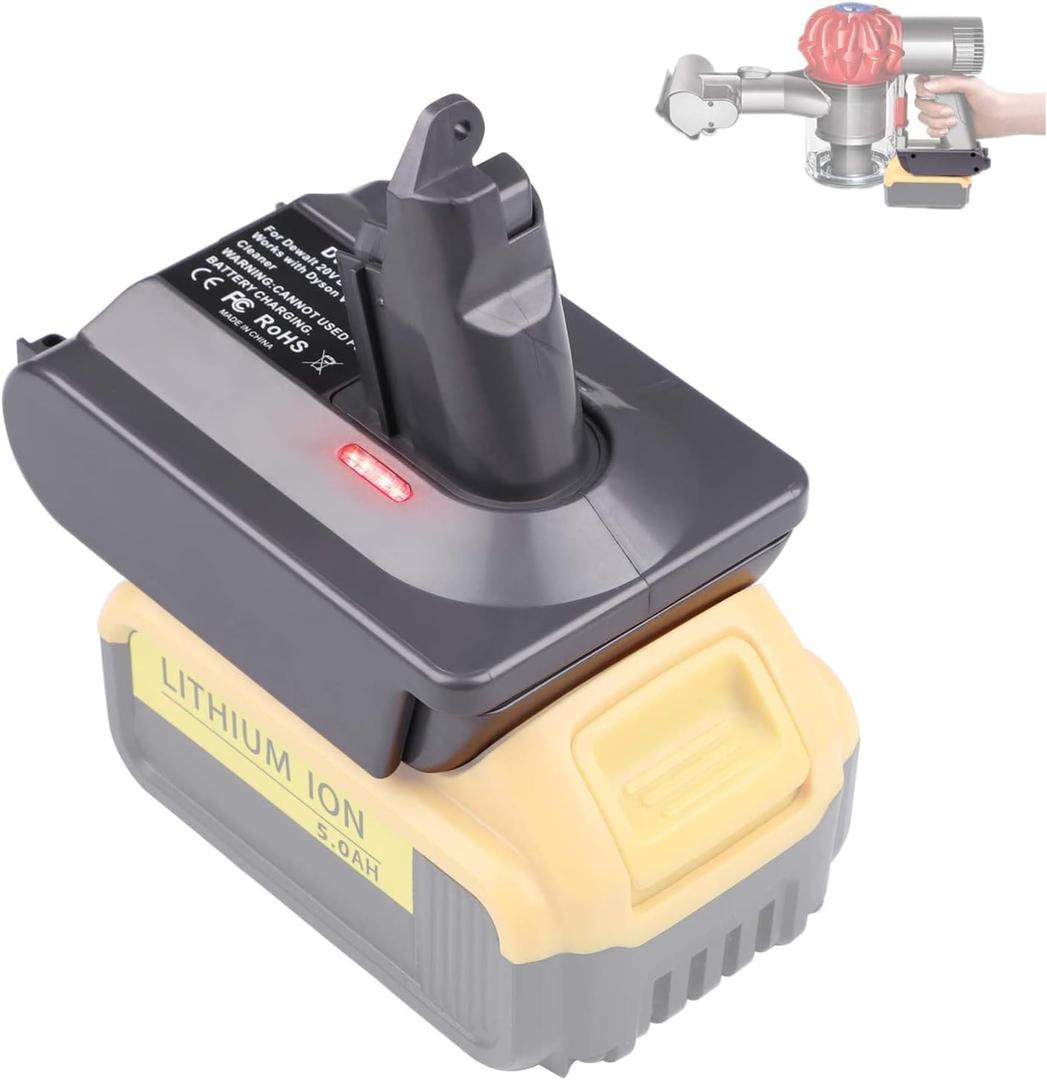 V6 Adapter for Dewalt 20 V Lithium Battery Converter to Replace for Dyson V6 Battery, Works with Dyson V6 Series DC58 DC59 DC61 DC62 SV03 SV04 SV06 Motorhead Animal Absolute Handheld Vacuum Cleaner