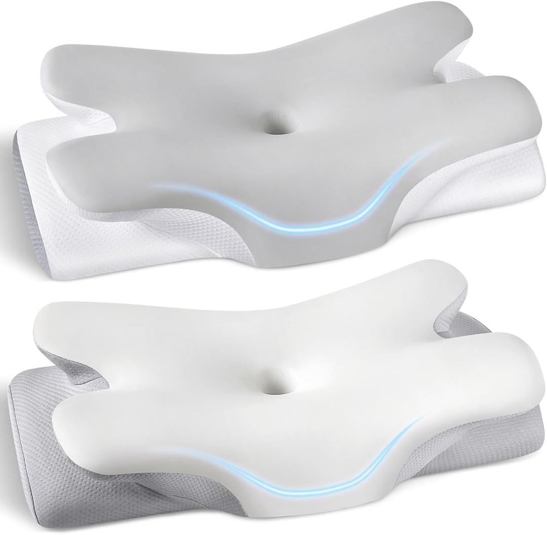 Cervical Neck Pillow for Pain Relief Sleeping, Cooling Ergonomic Contour Side Sleeper Pillow for Neck Support, Odorless Soft Memory Foam Orthopedic Bed Rest Pillow for Back Stomach Sleeper, Grey