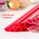 Jumbo 10mm Wide Individually Wrapped Red Heart Shape Disposable Straws, Cute Plastic Drinking Straws for Valentines & Galentines Day Wedding Smoothie, Milkshake(100 Pcs)