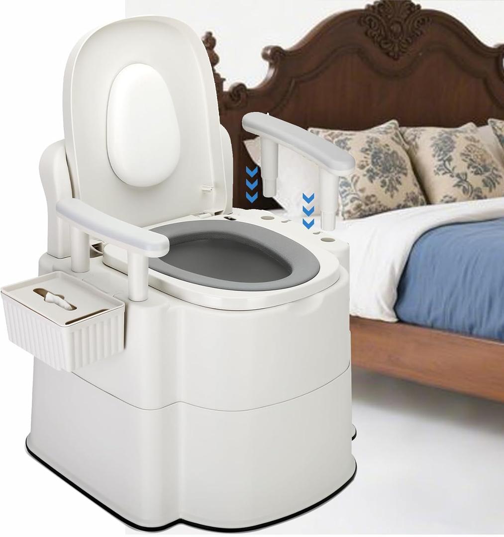 Bedside Commode,Upgraded Safety Commode(520 lbs),Toilet for Elderly and Disabled Bedside Potty Chairs for Adults Silent Close Commode Toilet for Elderly & Adults - Detachable Handles, Anti-Slip Base