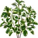 3PCS 27" Fake Plants, Tall Artificial Peperomia Tetraphylla Leaf Branches, Real Touch White Green Fake Leaves Faux Greenery Stem for Vase Arrangement Kitchen Console Table Decor