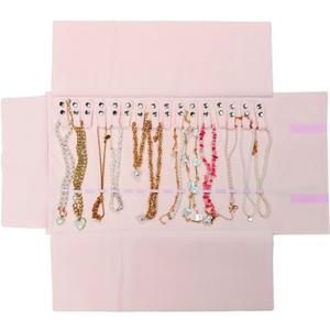UnionPlus Velvet Travel Jewelry Roll Bag Organizer for Necklaces Only, Pink (Medium)