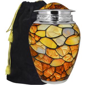 M MEILINXU Urns for Human Ashes Adult Female & Man, Cremation Urn for Ashes for Women & Male, Funeral Memorial Urn with Gemstone Texture Design, Decorative or Burial Urns, Yellow - Large Size