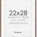 22x28 Picture Frame in Walnut, 22 x 28 Poster Frames for Wall, Solid Oak Wood Picture Frame 22"x28" with Glass, 22x28 Frame Matted to 18x24, 28x22 Wood Frame, 22 by 28 Art Frames, Walnut Color, 1 Pack