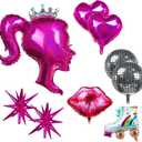 9Pcs Hot Pink Princess Doll Theme Party Balloons - Girls Birthday and Bachelorette Party Decorations - Perfect for Princess Birthday Celebrations and Pink Party Supplies