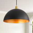 17.7" Large Industrial Pendant lamp, Vintage Pendant Light,Black and Gold Finish Dome Pendant Lighting Fixture (Eu6169)