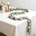 6 FT Easter Egg Garland with Lights 10 Large Colorful Eggs 3 AA Battery Operated Bendable Copper Wire Vine PVC Leaves Foam Eggs for Home Kitchen Window Mantel Decor