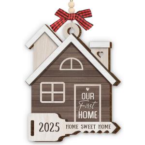 First Home Ornament 2025 - House Warming Gifts New Home 2025, New House Gift for Couple, Him Her, Housewarming Gift Ideas for Newhouse Owners, Wooden Ornaments for Christmas Tree Decorations