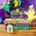 2 x Menkx 4 Pcs Mardi Gras Table Decorations Mardi Gras Wooden Truck Sign Block Tiered Tray Decor Table Centerpieces Book Stack Tabletop for Carnival Masquerade Party Decor Rustic Home Shelf Fireplace