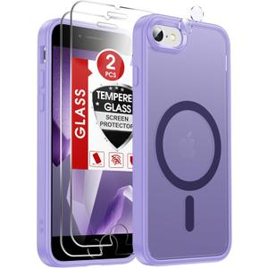 LeYi for iPhone 8-Case Purple: iPhone-SE Phone Cases with [Screen Protector X2+ Camera CoverX2] iPhone 7 Case for Magsafe Magnetic Girls Kids Slim SE3 3rd Generation SE2 2nd iPhone8, Lavender Purple