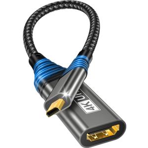 Micro HDMI to HDMI Adapter,4K@60Hz 3D 1080P Type D to A adapter cable supports Ethernet,3D,HDR and ARC,Micro HDMI to HDMI compatible with Raspberry Pi 5/4,Hero,cameras A6300 A6400,Yoga,ODROID etc (Grey)