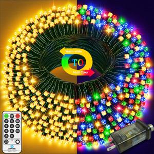 Christmas Lights Warm White to Multicolor, 328 FT 720 LED Outdoor Waterproof Christmas Tree Lights Remote Timer 11 Modes, Green Wire Plug Fairy Lights Indoor Twinkle String Lights Xmas Decorations