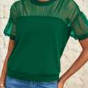 PRETTYGARDEN Women's 2025 Summer Crew Neck Short Sleeve Shirts Lace Going Out Sheer Mesh Crop Tops Dressy Casual Blouses (Green, M)