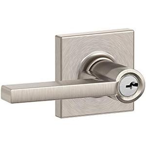 SCHLAGE F51A LAT 619 COL Latitude Lever with Collins Trim Keyed Entry Lock, Satin Nickel