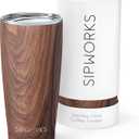 Sipworks Coffee Tumbler  20 oz Insulated Travel Coffee Mug, Spill Resistant Stainless Steel Large Coffee Cup with Lid for Hot & Iced Drinks - Mahogany