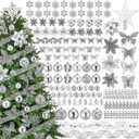 XunYee 143 Pcs Christmas Tree Decorations Set Shatterproof Christmas Ball Bell Star Pine Pone Ornaments Snowflake Butterfly Poinsettia Flower Decor Star Tree Topper Picks Xmas Ribbons(Silver)
