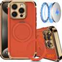 COOLQO for iPhone 14 Pro Case 6.1'' Upgraded 360 Spin Magnetic Stand [Compatible with Magsafe][Military Protection] Shockproof Protective Phone Holder Cover for iPhone 14 Pro, Orange Gold