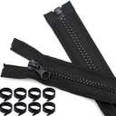 8 Pieces #5 24 Inch Separating Jacket Zippers Bulk Black Zipper Replacement Two-Way Zipper Tape Large Molded Plastic Zippers for Sewing Winter Coats Jackets