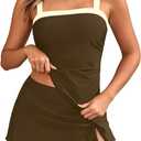 Women Tankini Swimsuits with Skirt - Two Piece Swimsuit Tummy Control Bathing Suits 2025 Swimwear (Brown, L)