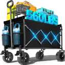 Wagons Carts Foldable, Beach Wagon with Brakes & All-Terrain Wheels 560LBS Capacity Collapsible Wagon for Trips, Outdoor Camping, Sports & Garden Use  Black (Blue)