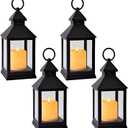 Vintage Lantern Decorative LED Flickering Flameless Candle with Timer, Battery Powered LED Decorative Hanging Lanterns for Indoor Outdoor Garden Yard Home Decor(4 Pack)