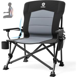 EVER ADVANCED Oversized Folding Camping Chair for Adults with Adjustable Lumbar Support, Heavy Duty Chair with Side Pockets, Portable Collapsible Quad Chair for Outside, 24.3 x 19.7 x 40 inches
