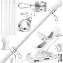 Anovo Flag Pole Kit- Stainless Steel 7 FT Flag Poles with1 Inch Metal 360 Rotating Flag Pole Rings Clip, Two-Position Flag Pole Holder Brackets Mounting for Outside House Outdoor Porch (7 FT - White)