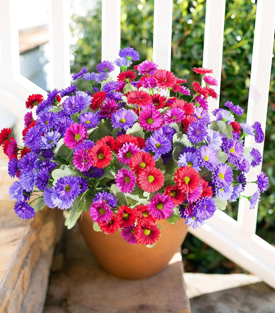 Dahlia Artificial Flowers for Outdoors Decoration, 6 Bundles Silk Flowers Fake Plants Realistic UV Resistant Faux Flowers for Outdoor Planters Front Door Yard Garden Patio Outside Home Indoor, Mix
