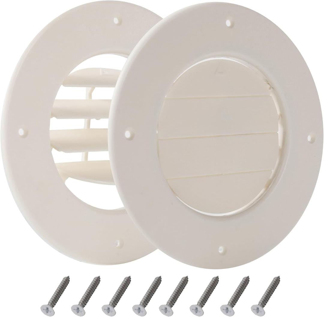 (2-Pack 6.5" RV Ceiling Vent Covers for Inside Camper, RV AC Vent Cover Replacement, Fits 4-5/8" Ducts, Rotatable Slats for Directional Airflow, White