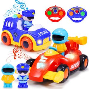 Remote Control Car Toys for Kids: 2 Pack Police & Race RC Cars for 3 4 5 6 7 8 Year Old Boys Cartoon Cars Toy with LED Light & Music Birthday Gifts for Toddlers Ages 3-5