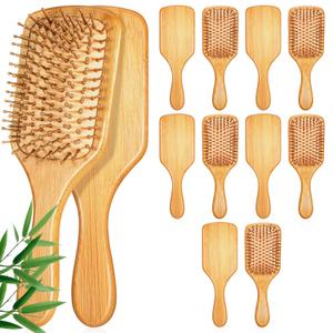 10 Pcs Bamboo Hair Brushes Bulk Wooden Paddle Brush for Women, Round-tipped Bamboo Bristles, Stimulates Scalp for Hair Growth, Natural Scalp Massage Anti Static Hairbrush, 9.65'' X 3.35''