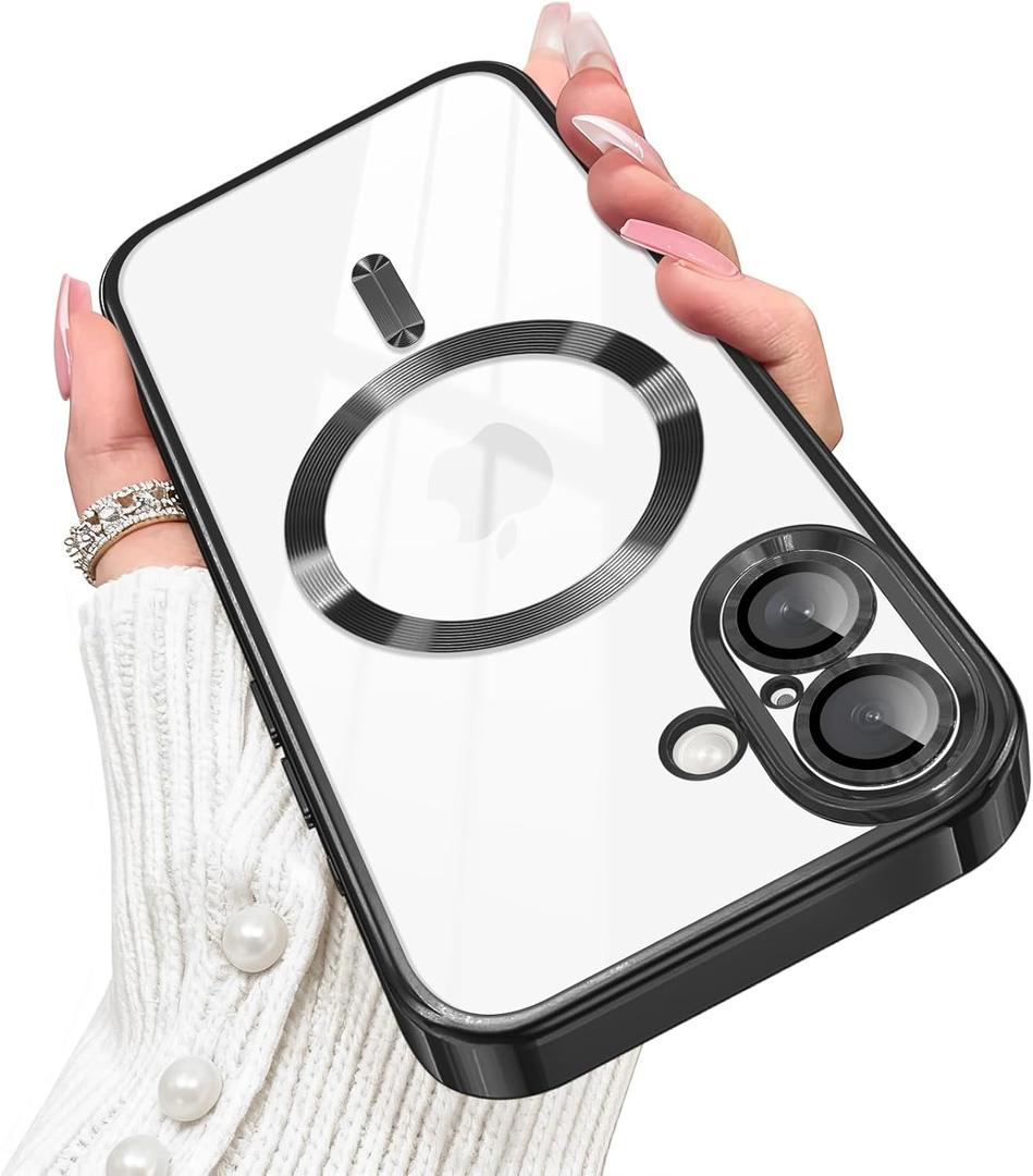 Designed for iPhone 17 Case Magnetic, Compatible with Magsafe, Camera Control Button, Camera Lens Protector, Clear Soft TPU Plated Phone Case for iPhone 17, Black