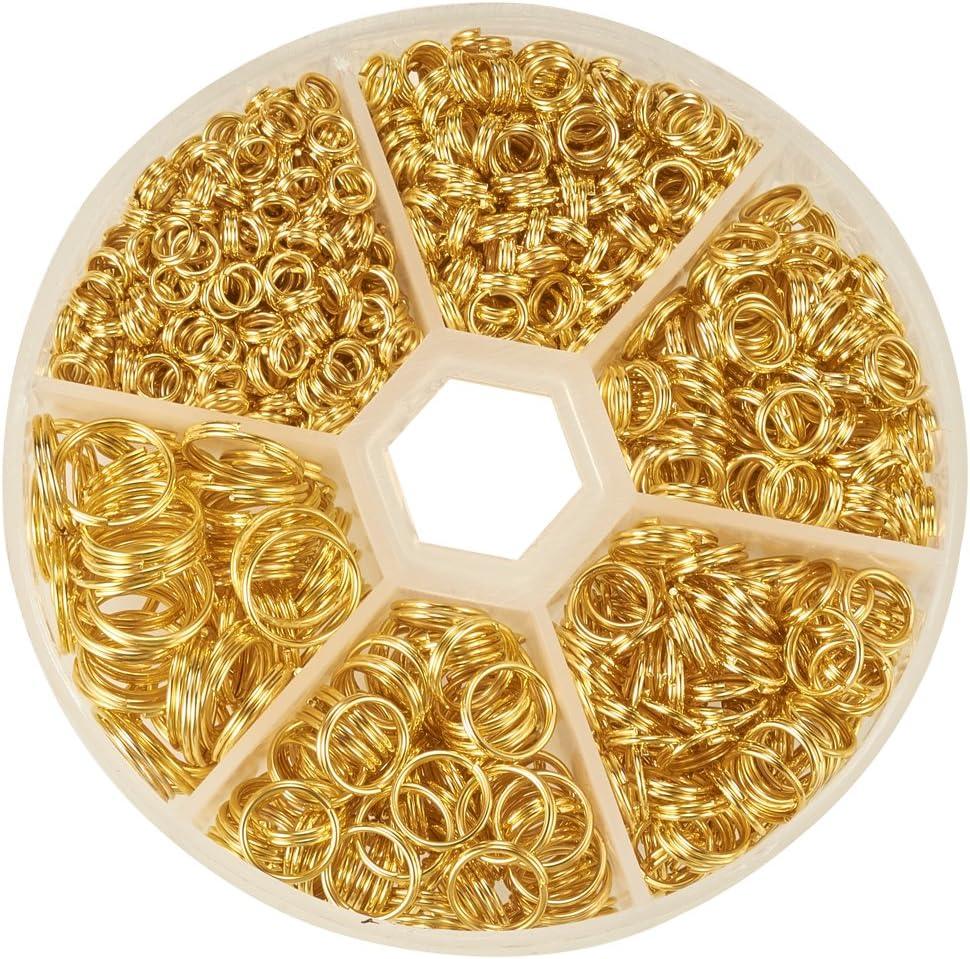 PH PandaHall Golden Split Rings, 900 Pcs Iron Double Jump Rings Loop Jump Ring Jewelry Connector Rings 4 5 6 7 8 10mm Split Rings with Opener Tool for Earring Bracelet Necklace Jewelry Making
