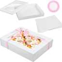 5 Set Full Sheet Cake Box 26 x 18 x 4 Inch with Cake Boards and Pink Satin Ribbon Large Rectangle Bakery Boxes with Window White Bakery Boxes for Packaging Cupcakes Muffins Pie, 26 X 18.5 X 4 Inches