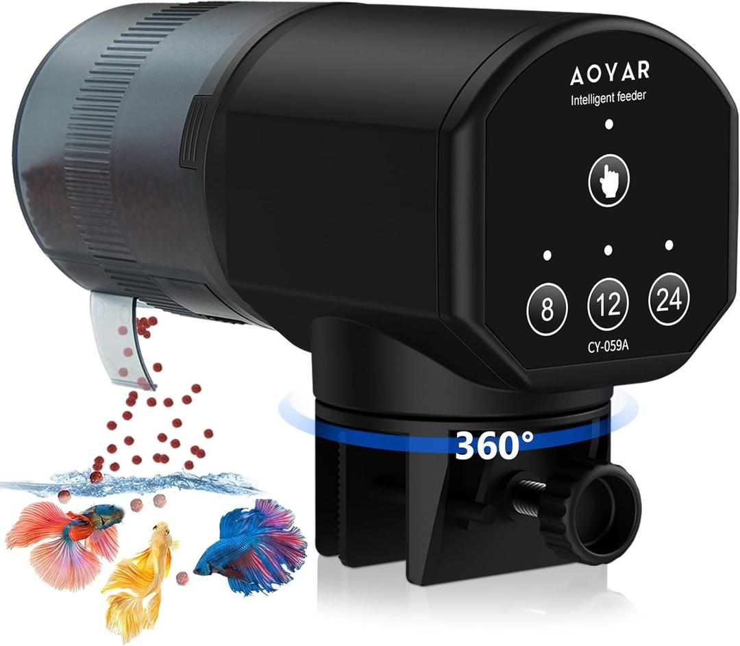Automatic Fish Feeder Dispenser for Aquarium: 200ml Large Capacity Auto Feeders for Small Tank Turtle Betta Koi - Battery Food Feeding Timer for Flakes Pellet Vacation Weekend Day (CY-059A)