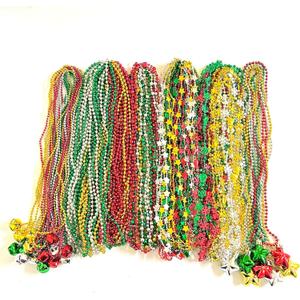 100 Pcs with 6 Styles Christmas Party Beads Necklaces Red Green Gold Silver Snowflake Santa Jingle Bell Holiday Beads Necklaces Christmas Tree Party Decorations
