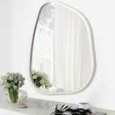 Asymmetrical Mirror for Wall Decor Large 20"x16" Modern Oval Wooden Framed Wall Mirror Unique Shape Wall Mounted Vanity Artistic Wavy Mirror Decorative for Living Room Bedroom Bathroom (Cream)
