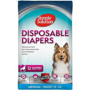 Simple Solution Disposable Dog Diapers for Female Dogs, True Fit, Absorbent, Leak Proof with Wetness Indicator, Puppy & Doggie Period Pad and Pee Diaper, for Medium Pets, 15-23 Inch Waist, 12 Count