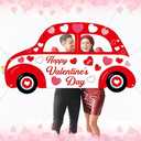 Happy Valentine's Day Photo Prop Selfie Frame Car Shaped Romantic Red Valentines Decor Large Fabric Cute Car Love Heart Backdrop Valentine Photo Booth Frame for Wedding Party Holiday Decor 71x39inch