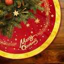 Christmas Tree Skirt Red and Gold Tree Skirt Ornaments Soft Plush Christmas Tree Mat with Snow Pattern for Decorations Holiday Party Indoor Outdoor 48 Inches 