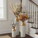 Metal Tall Floor Vase - 3pcs Floor Vases Decorative Tall, White and Gold Big Standing Vases for Fireplace Living Room Living Bedroom Hallway Corner (Gold and White (with Honeycomb)