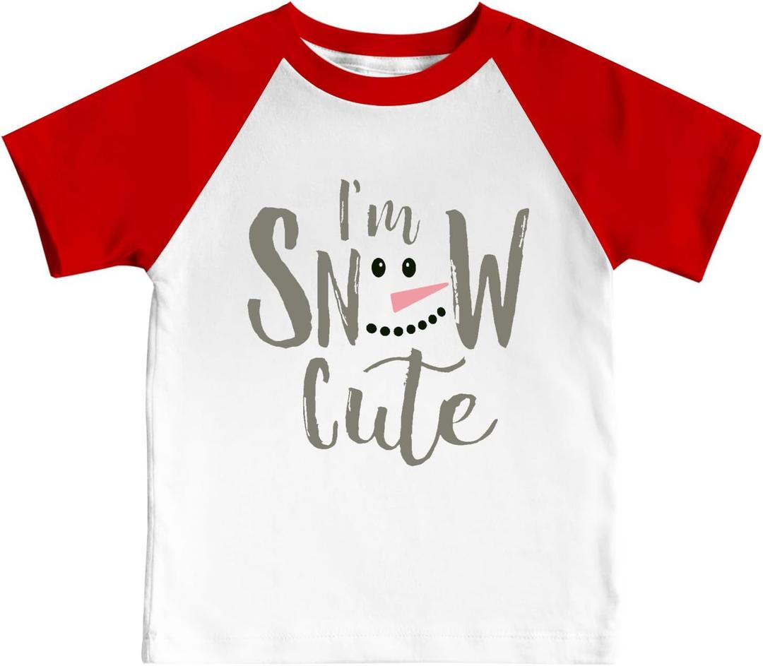 CQF Toddler Christmas Shirts for Kids Cute Snowman Raglan T-Shirts Boys Girls Patchwork Xmas Holiday Tee Red-White (White)