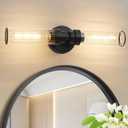 Bathroom Light Fixtures, Black Wall Sconce in Threaded Glass Indoor Vanity Lights, Modern Bathroom Vanity Light Up and Down Sconces Wall Lighting for Bathroom, Living Room - Bulb Not Included