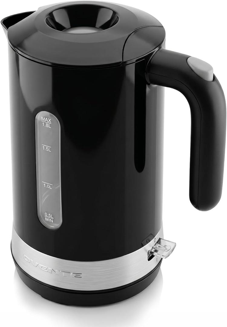 OVENTE 1.8L Electric Kettle, 1500W Fast Boiling Heater for Coffee or Tea, BPA Free, Easy to Fill Lid, Water Level Window, Auto Shut-Off, Boil-Dry Protection and Removable Filter, Black KP413B