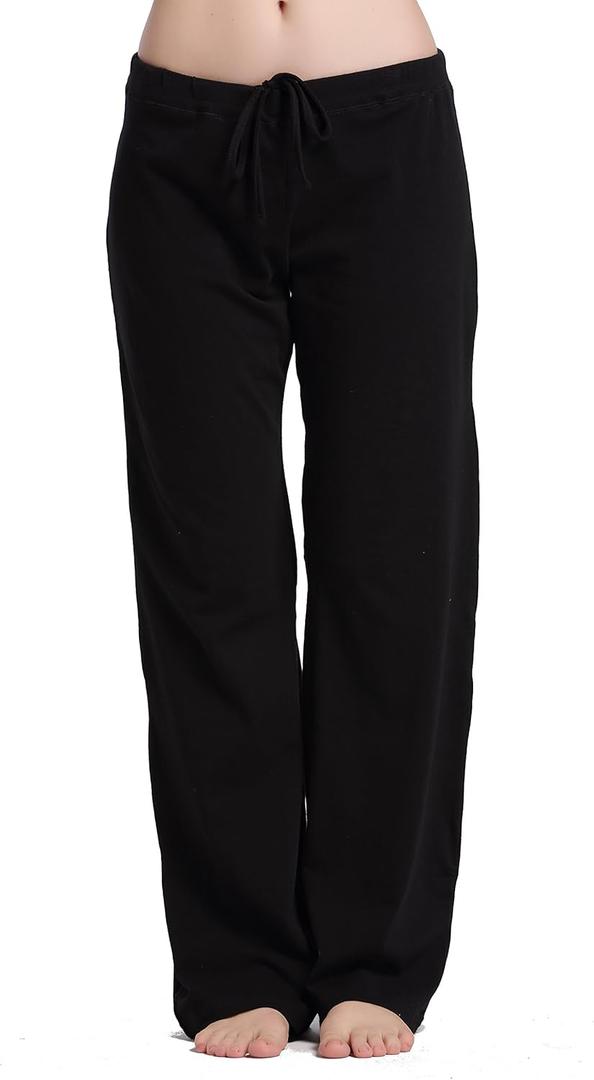 Womens Casual Stretch Cotton Pajama Pants Simple Lounge Pants (Small, Black)
