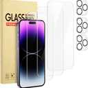 Cutebe 3 Packs Screen Protector for iPhone 14 Pro Max + 3 Packs Camera Lens Protector with Tempered Glass, Touch Sensitive and Case Friendly
