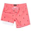 SURF CUZ Mens Swim Trunks with Compression Liner Mens Swimming Trunks 5 Inch Bathing Suit with Zipper Pockets Quick Dry Swim Shorts Pink Anchor Medium (M)